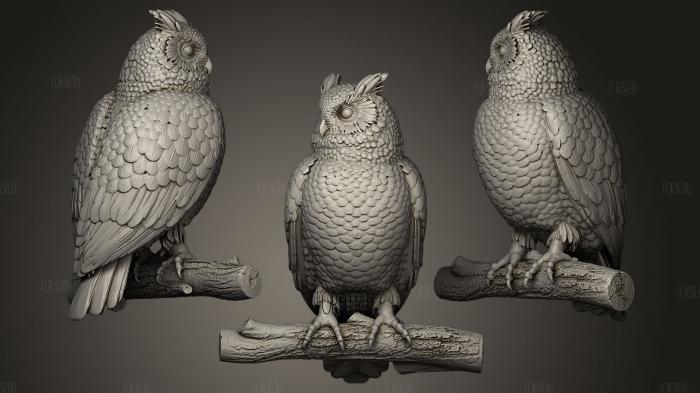 owl on a perch stl model for CNC